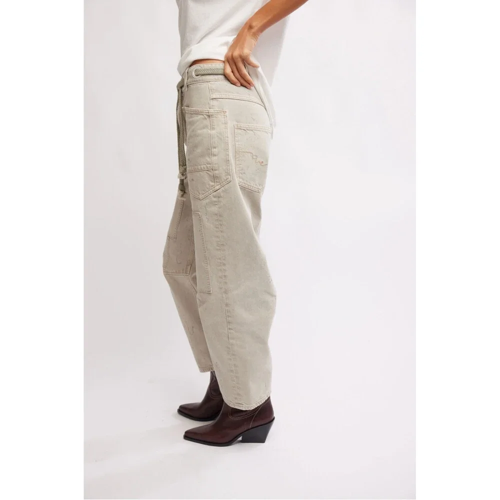 Free People Moxie Low Slung Pants Women's 25 Barrel Jetty Cotton Pull On DDR2730 - Picture 3 of 12